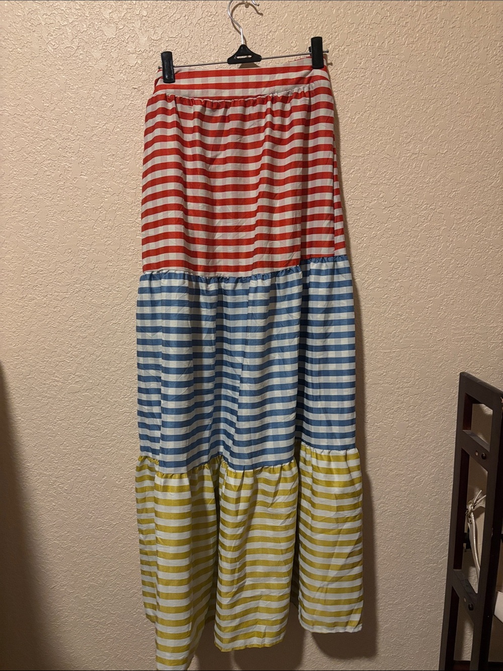 Striped Tiered Maxi Skirt - Red, Blue & Yellow